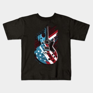 Patriotic USA 4th of July Guitarist Concert Festival Guitar Kids T-Shirt